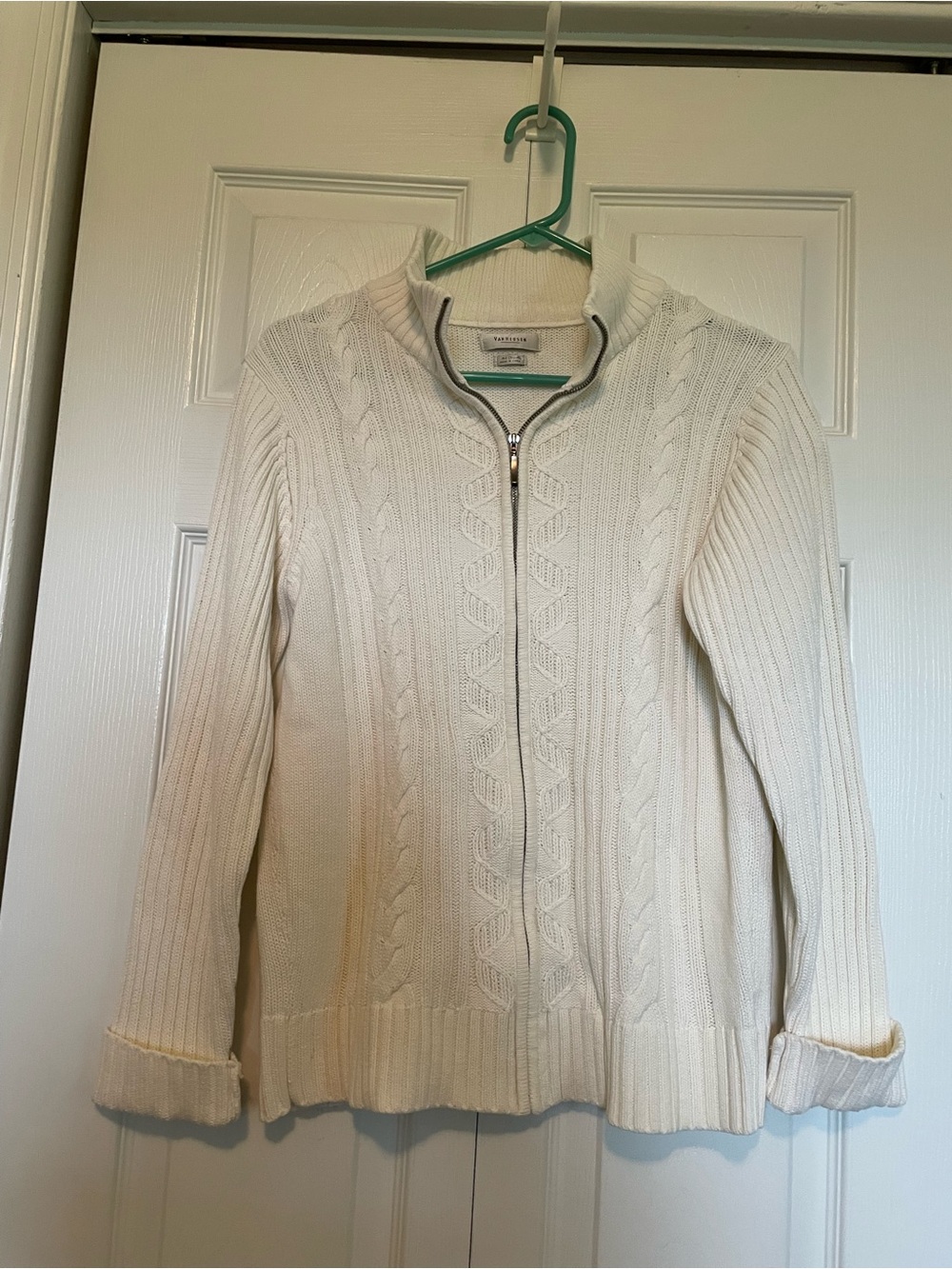 Van Heusen M Cable Knit Full zip Cardigan Sweater - Cream/winter white